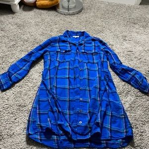Long Sleeve Plaid Mini Dress with waist tie